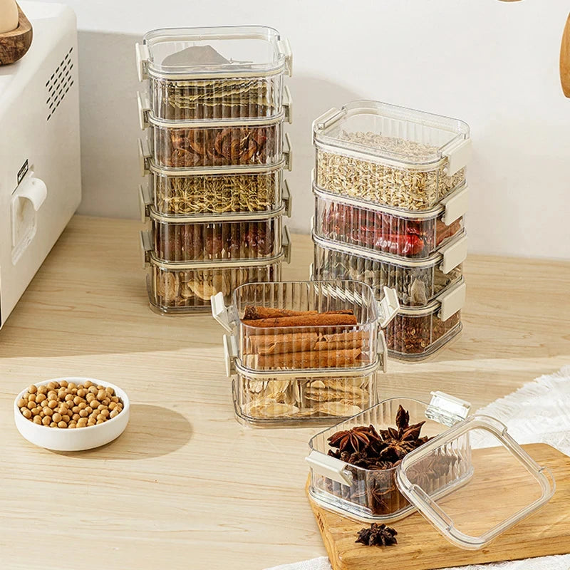 Stackable Spice Storage Boxes Plastic Seasoning Jar Multi-Layer Food Container Crisper Cereal Coffee Beans Sealed Organizers