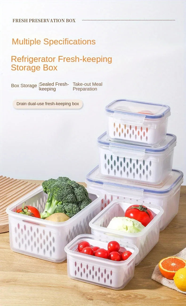 1/2/3pcs Refrigerator Storage Box Fridge Organizer Fresh Vegetable Fruit Drain Basket Storage Container Pantry Kitchen Organizer