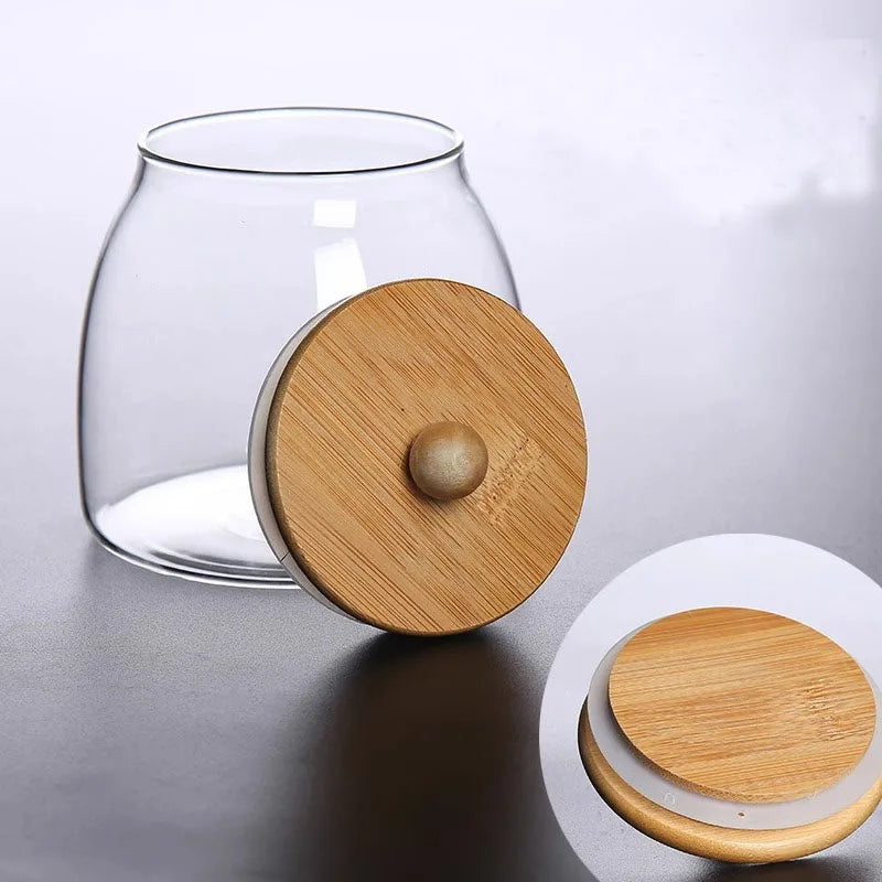 Wooden Lid Glass Sealed Jar Food Container Tea candy Kitchen Storage Bottle Jar Large Capacity Sealed For Kitchen Mason Jars