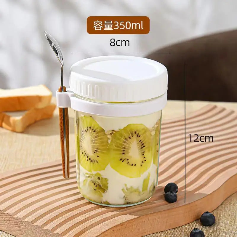 1pcs Overnight Oats Container Milk Fruit Salad Food Storage Glass Jars Portable Cereal Breakfast Cups Water Bottle Kitchen Item