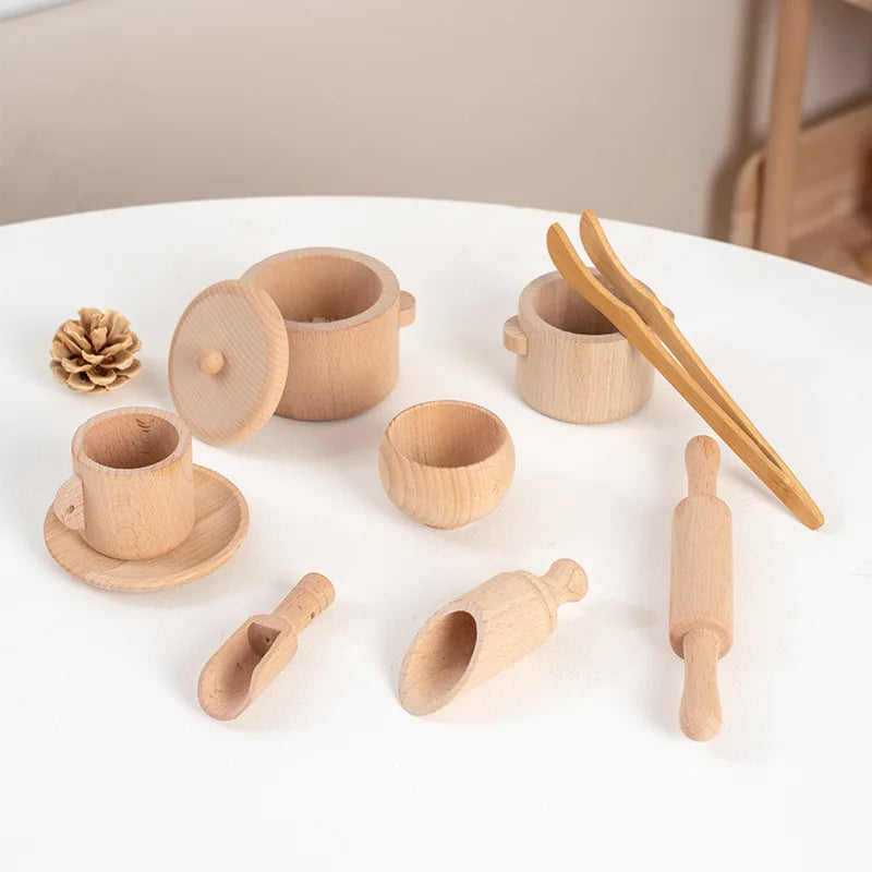 Montessori Sensory Enlighten Puzzle Toys Set Simulated Kitchen Tea Set Family Experience Early Childhood Education Wooden Toys