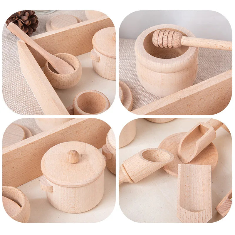 Montessori Sensory Enlighten Puzzle Toys Set Simulated Kitchen Tea Set Family Experience Early Childhood Education Wooden Toys