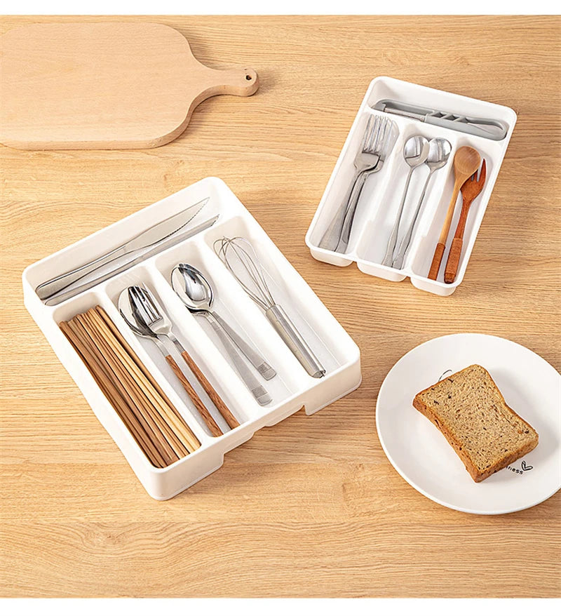 4/5 Compartments Cutlery Organizer Daily Drawer Divider Tray Rectangle Easy Clean Home Kitchen Spoon Fork Separation Box