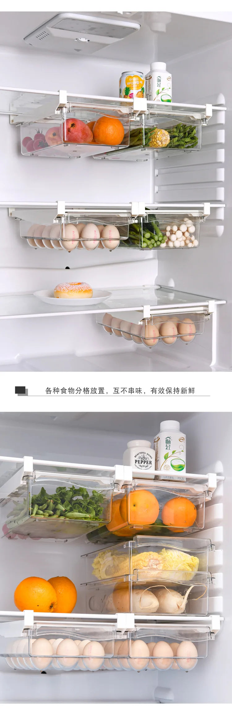 Refrigerator Egg Storage Box Drawer Style Food Fruit Egg Rack Egg Holder Household Plastic Fresh-keeping Box