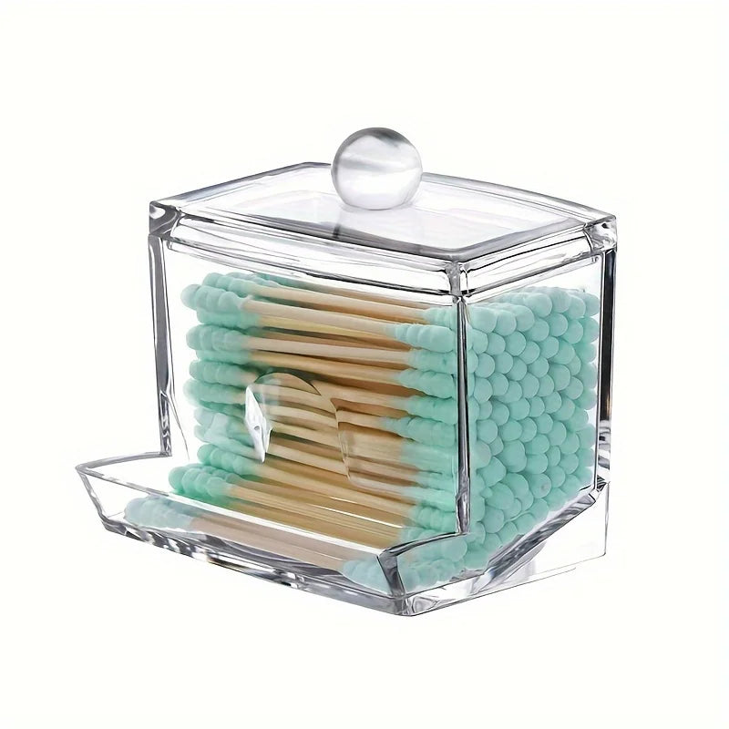 Acrylic Cotton Swab Holder with Bamboo Lid Clear Dispenser Bathroom Containers Canister Cotton Swab Holder Bathroom Accessories