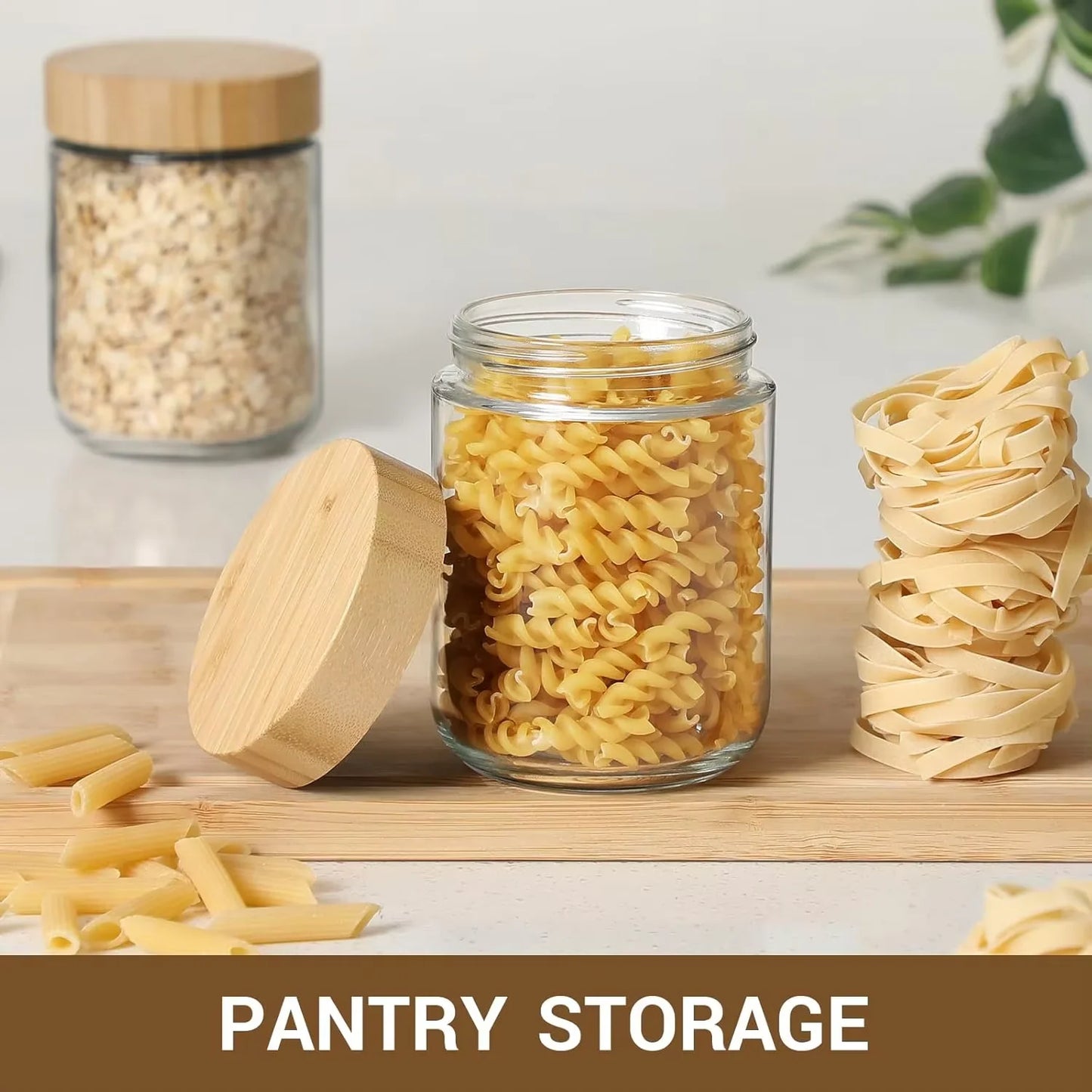 Glass jars with Airtight Lids Oats Containers with Bamboo Lids Wide mouth Mason Salad Glass Food Storage for Snacks Yogurt Spice