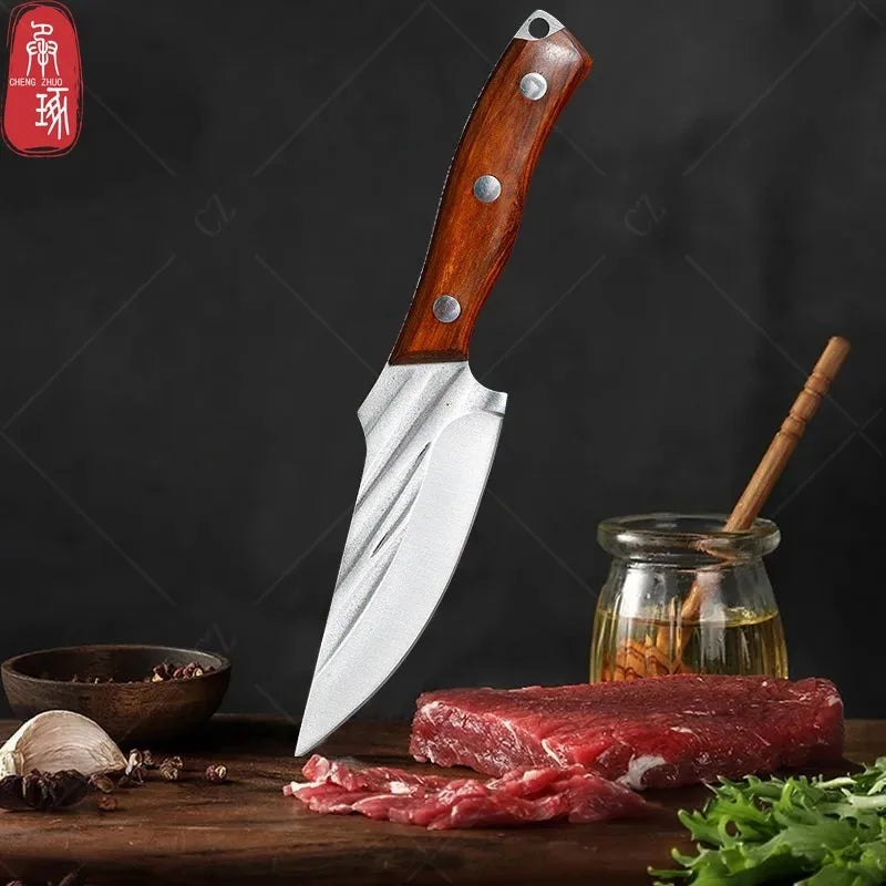 Cuchillo de Carnicero Forjado – Acero Inoxidable, Mango de Madera, Full Tang