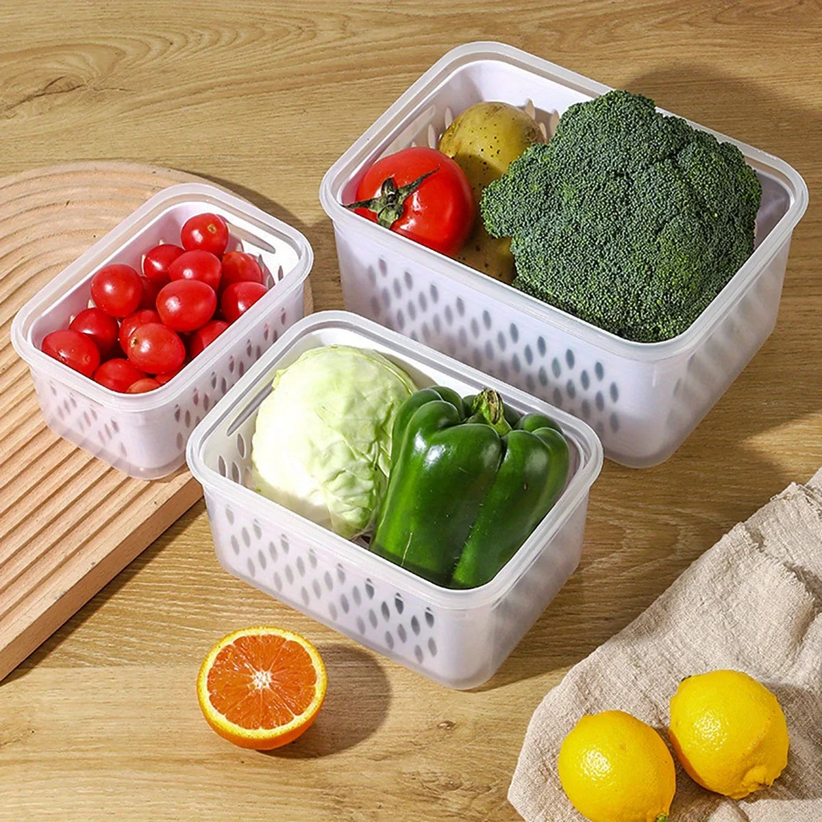 1/2/3pcs Refrigerator Storage Box Fridge Organizer Fresh Vegetable Fruit Drain Basket Storage Container Pantry Kitchen Organizer