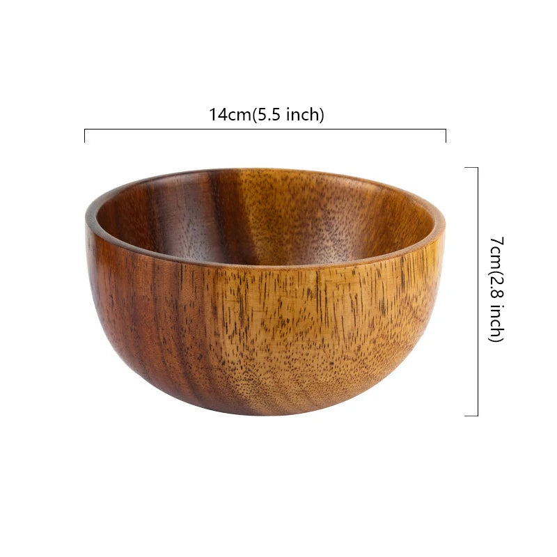 Natural Wood Bowl Food Serving Wooden Bowl for Rice Salads Fruit Soups Cereal Nuts Container Kids Unbreakable Dinnerware