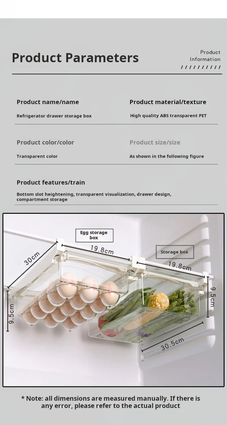 Refrigerator Egg Storage Box Drawer Style Food Fruit Egg Rack Egg Holder Household Plastic Fresh-keeping Box