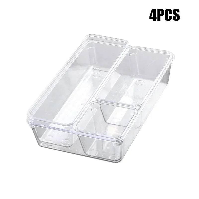 7/14-Piece Versatile Drawer Organizer Set - Clear Plastic Trays and Dividers in 4 Sizes for Perfect Makeup and Kitchen Storage