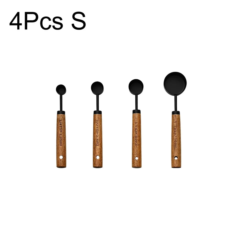 1/4/8Pcs Gold Wooden Handle Stainless Steel Measuring Cups Spoons Baking Tools Coffee Bartending Scale Kitchen Accessories Set