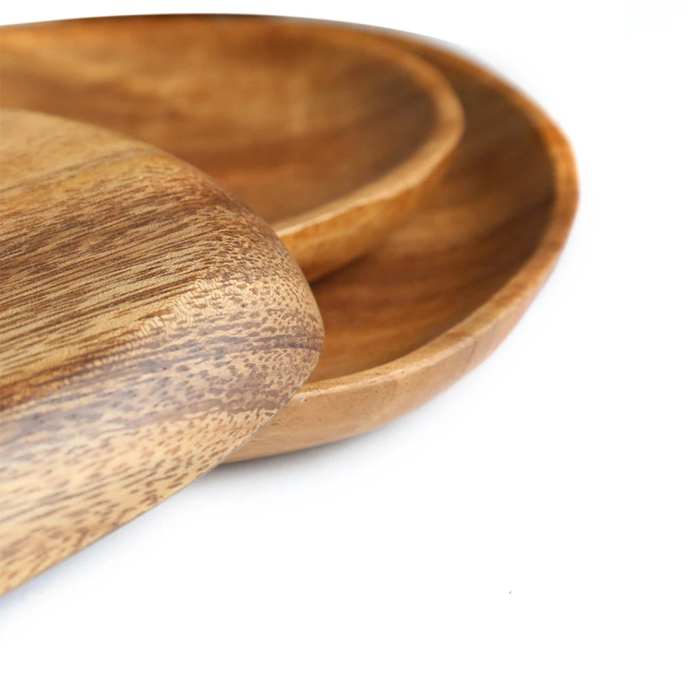 Walnut & Acacia Irregular Oval Solid Wood Dinner Plate Wooden Serving Decorative Tray, for Dishes Snack, Dim Sum, Fruit, Dessert