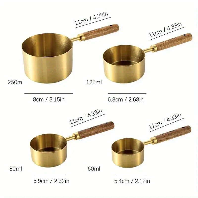 4/8Pcs Wooden Handle Stainless Steel Measuring Cups Spoons Baking Tools Coffee Measuring Spoon Set Bartending Scale Accessories