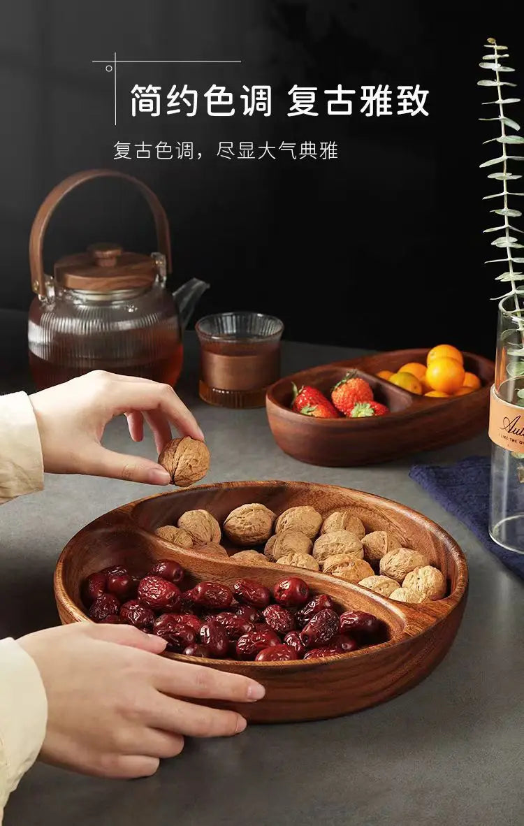 Acacia Wood Whole Wood Salad Bowl Dry Fruit Plate Fruit Snack Split Bowl Salad Boat Plate Walnut Fruit Plate Trays Decorative