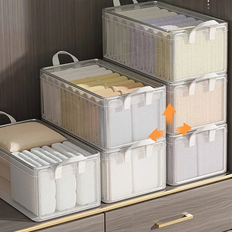 Stackable Closet Organizer with Handle Fabric Storage Box on Steel Frame Baskets Bins Containers for Home Organization