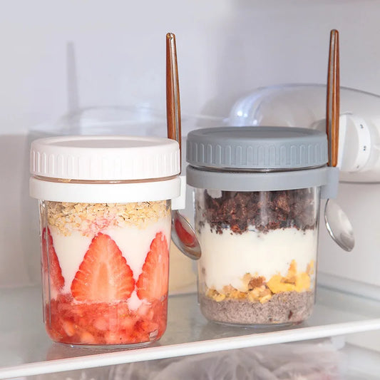 1pcs Overnight Oats Container Milk Fruit Salad Food Storage Glass Jars Portable Cereal Breakfast Cups Water Bottle Kitchen Item