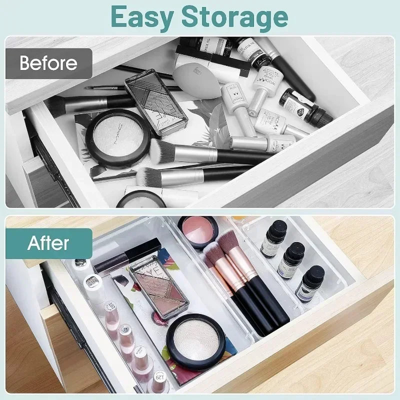 24/16/8/4pcs Drawer Organizers Set Clear Plastic Desk Dividers Bins Bedroom Dresser Office Storage Box for Makeup Gadgets