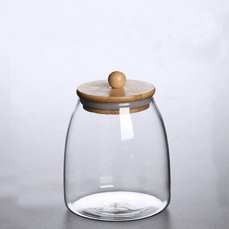 Wooden Lid Glass Sealed Jar Food Container Tea candy Kitchen Storage Bottle Jar Large Capacity Sealed For Kitchen Mason Jars