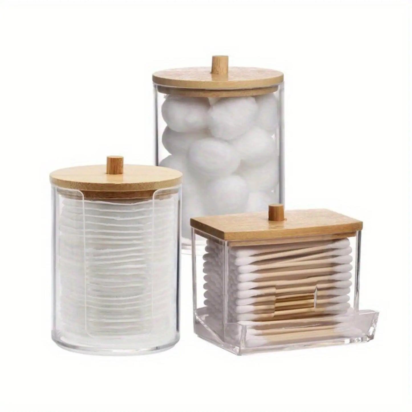 3 Pack Cotton Swab Dispenser, Holder Dispenser Set, Storage Organizer Holder with Lid for Cotton Rounds, Bath Salts