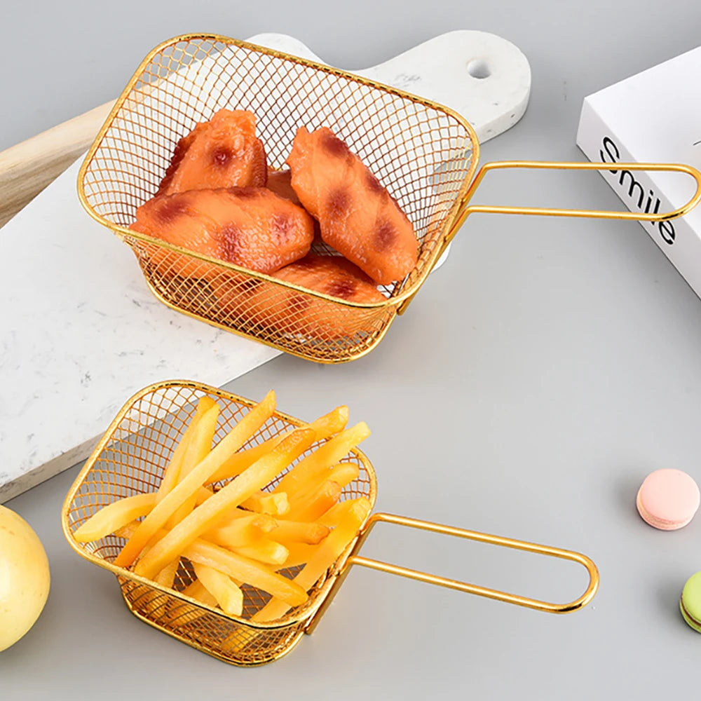 1PC Stainless Steel Frying Basket Multifunctional Mini French Fries Frying Basket Creative Square Oil Separated Frying Basket