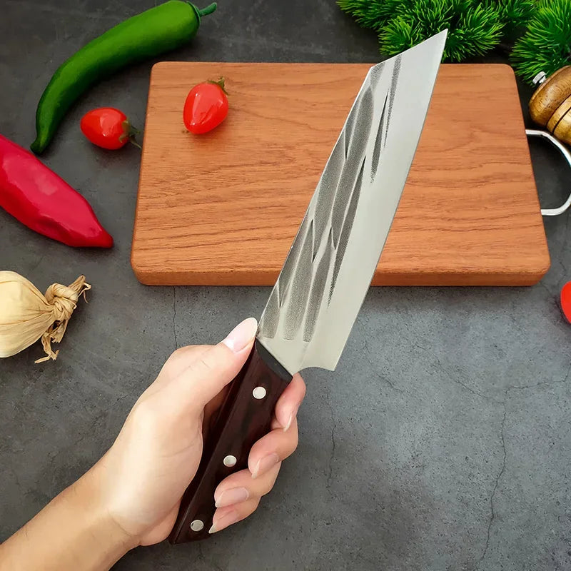 Cuchillo de Cocina Multiusos Forjado a Mano con Mango de Madera