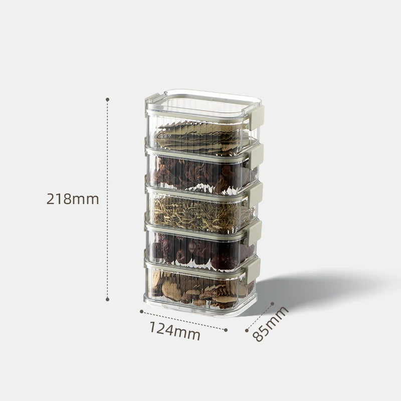 Stackable Spice Storage Boxes Plastic Seasoning Jar Multi-Layer Food Container Crisper Cereal Coffee Beans Sealed Organizers