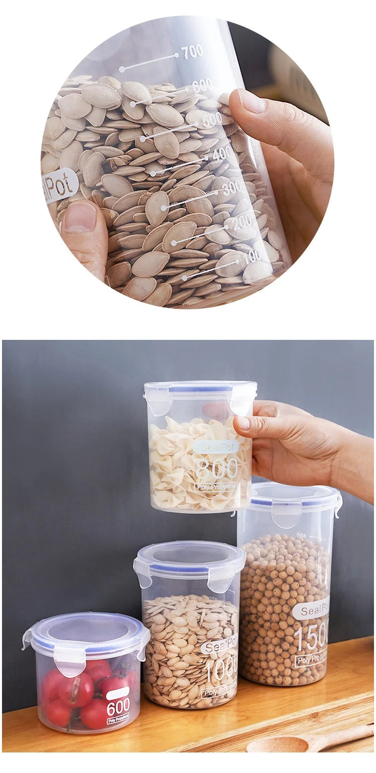 Plastic Sealed Tank Large Capacity Crisper Kitchen Organize Grain Storage Box With Scale Sealed Box Clear Jar Spice Container