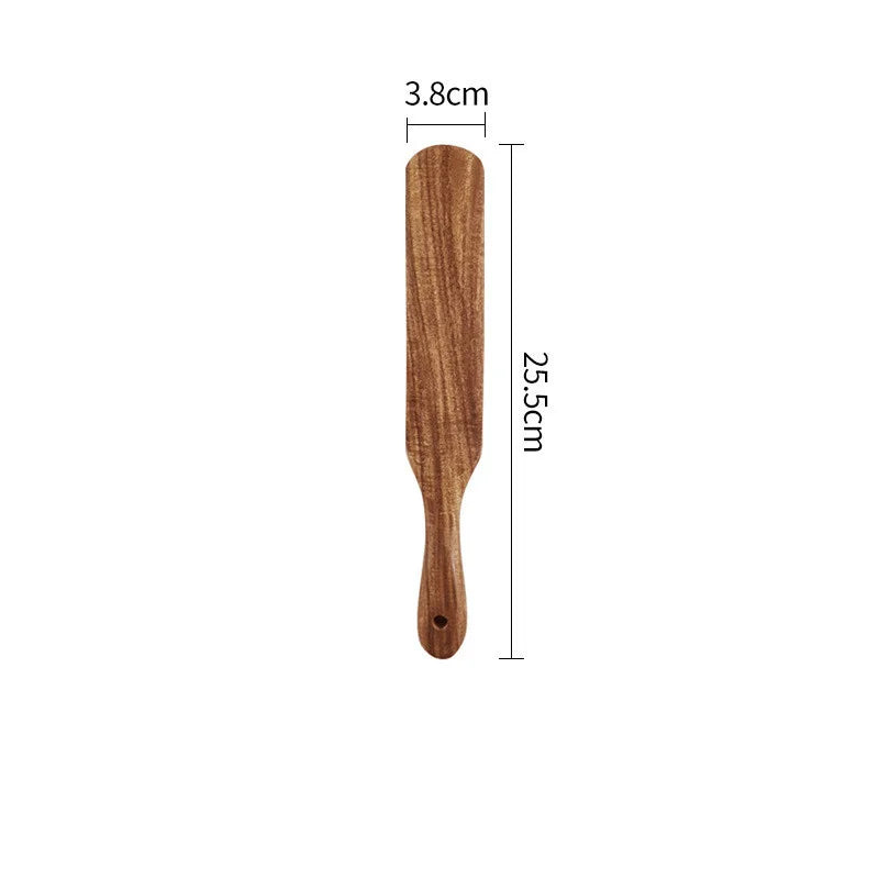 Teak Wood Long Handle Spatula Kitchen Turner Non Stick Cooking Utensils Wooden Salad Spatula Baking Scraper Rice Shovel Cookware