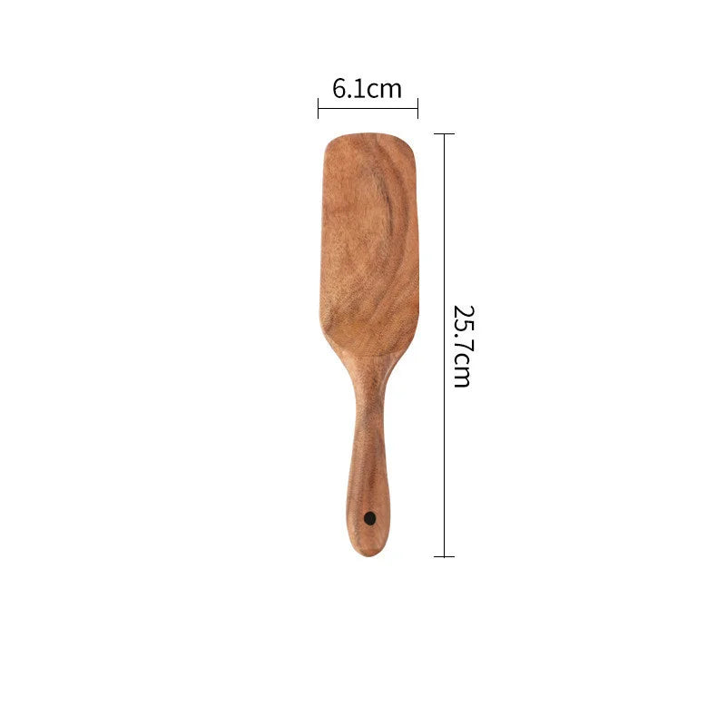 Teak Wood Long Handle Spatula Kitchen Turner Non Stick Cooking Utensils Wooden Salad Spatula Baking Scraper Rice Shovel Cookware