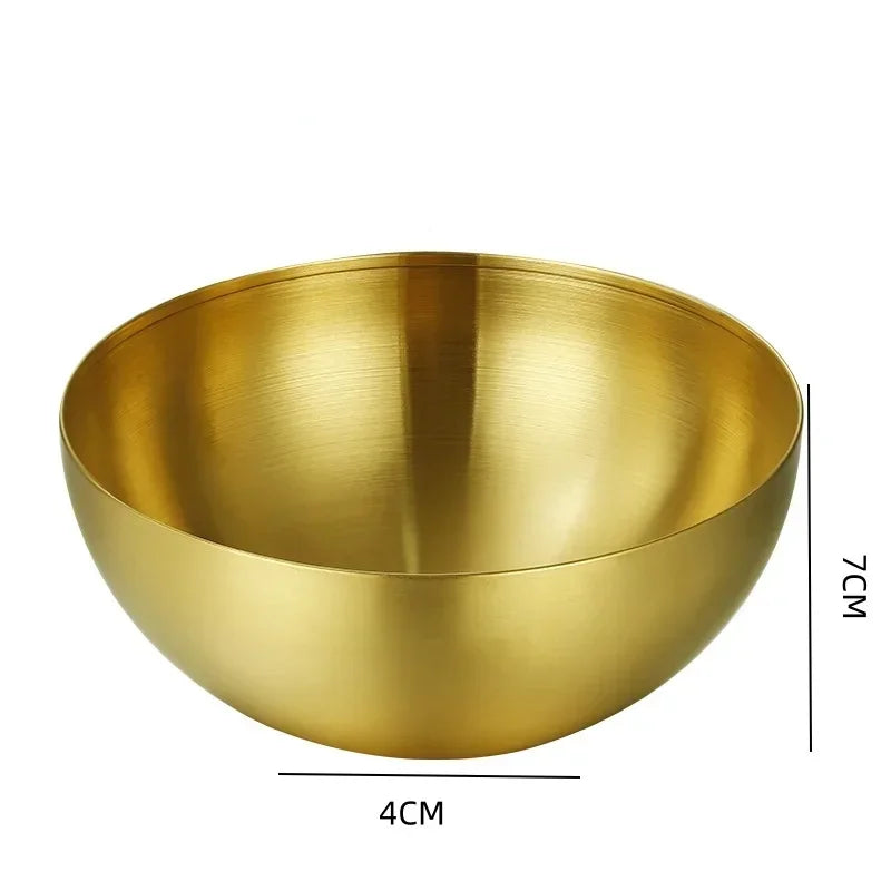 304 Golden Stainless Steel Fruit Salad Bowls Large Capacity Korean Style Food Container Soup Rice Noodle Kitchen Tableware