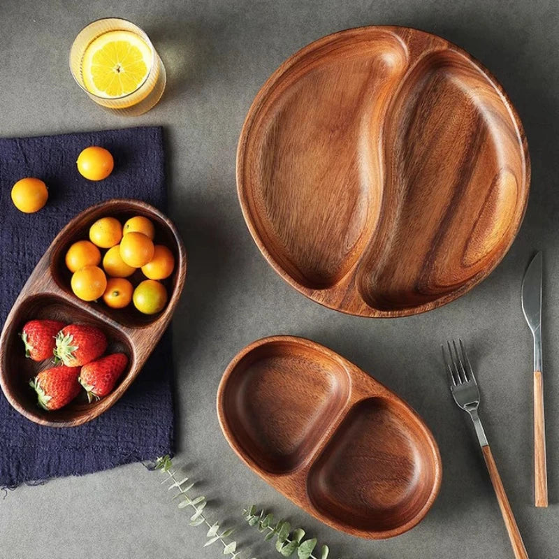 Acacia Wood Whole Wood Salad Bowl Dry Fruit Plate Fruit Snack Split Bowl Salad Boat Plate Walnut Fruit Plate Trays Decorative