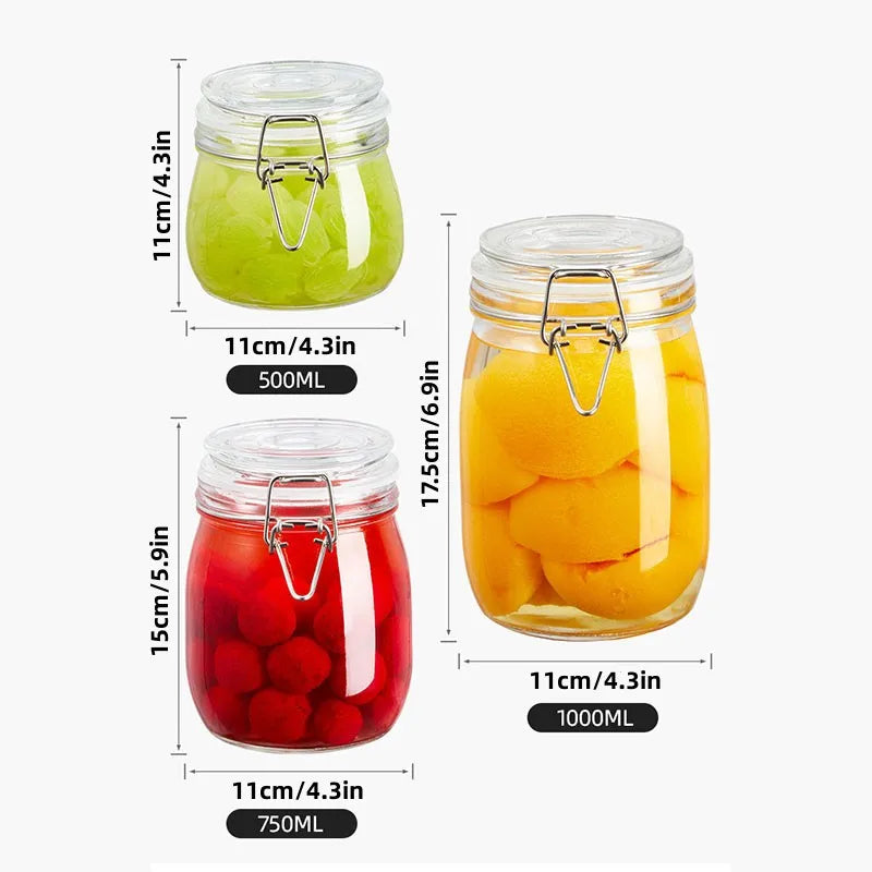 Sealed Glass Jars with Clip Lids, Honey Bottles, Snack Jars, Grain Storage Jars, Candy Jars, Stainless Steel Snap Seal Jars