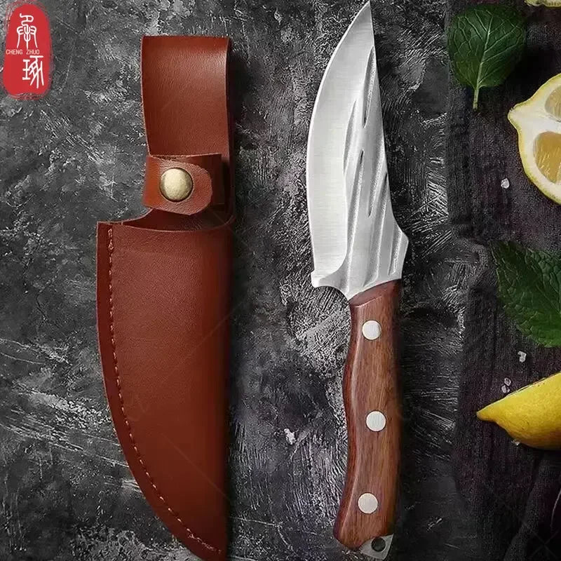 Cuchillo de Carnicero Forjado – Acero Inoxidable, Mango de Madera, Full Tang