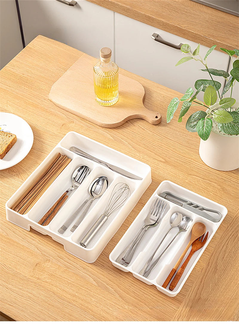 4/5 Compartments Cutlery Organizer Daily Drawer Divider Tray Rectangle Easy Clean Home Kitchen Spoon Fork Separation Box