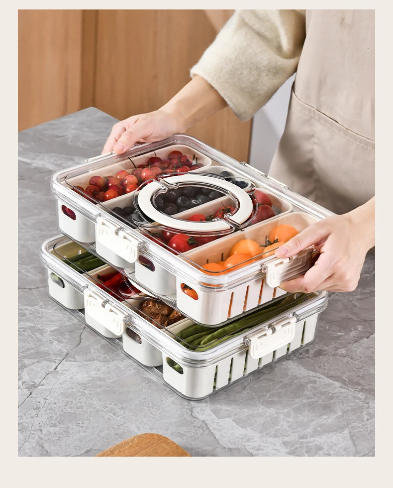 Kitchen Drain Box, Interval Preservation Box, Refrigerator Storage Basket With Handle Storage Box, Made Of PET Material, White