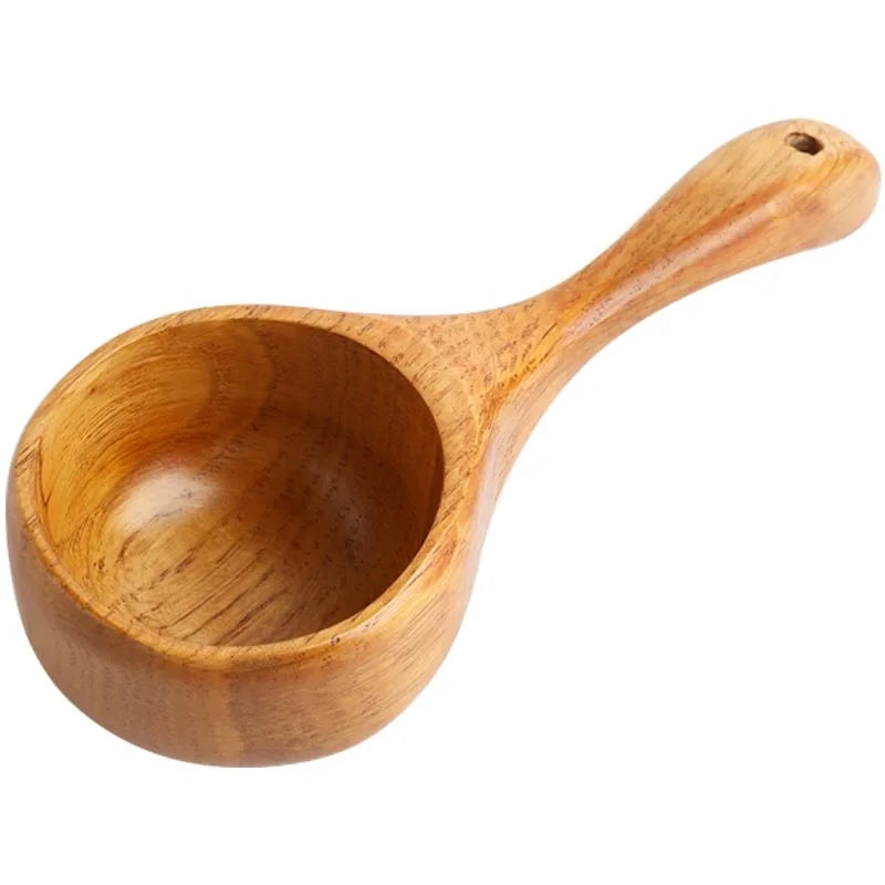 Natural Solid Wood Noodle Spoon Large Soup Ladle Japanese Short Handle Porridge Spoon Soup Ladle Water Scoop Kitchen Household