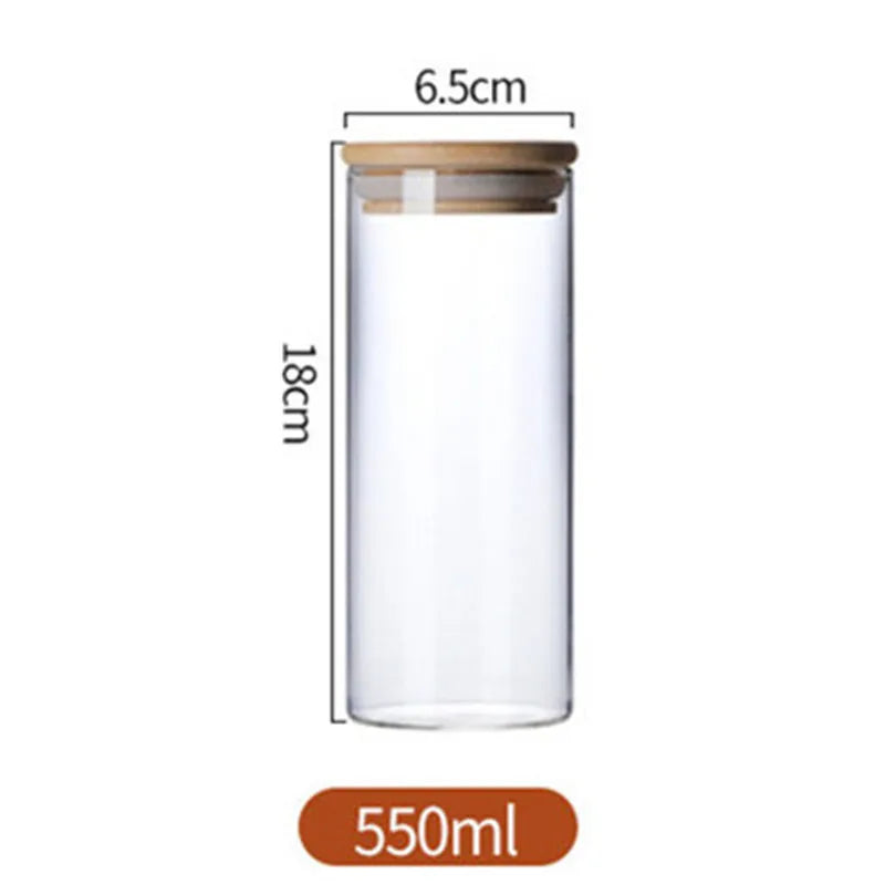 Glass Jar With Bamboo Lid Sealed Canister Food Storage Bottles Container Storage For Loose Tea Coffee Bean Kitchen Accessories