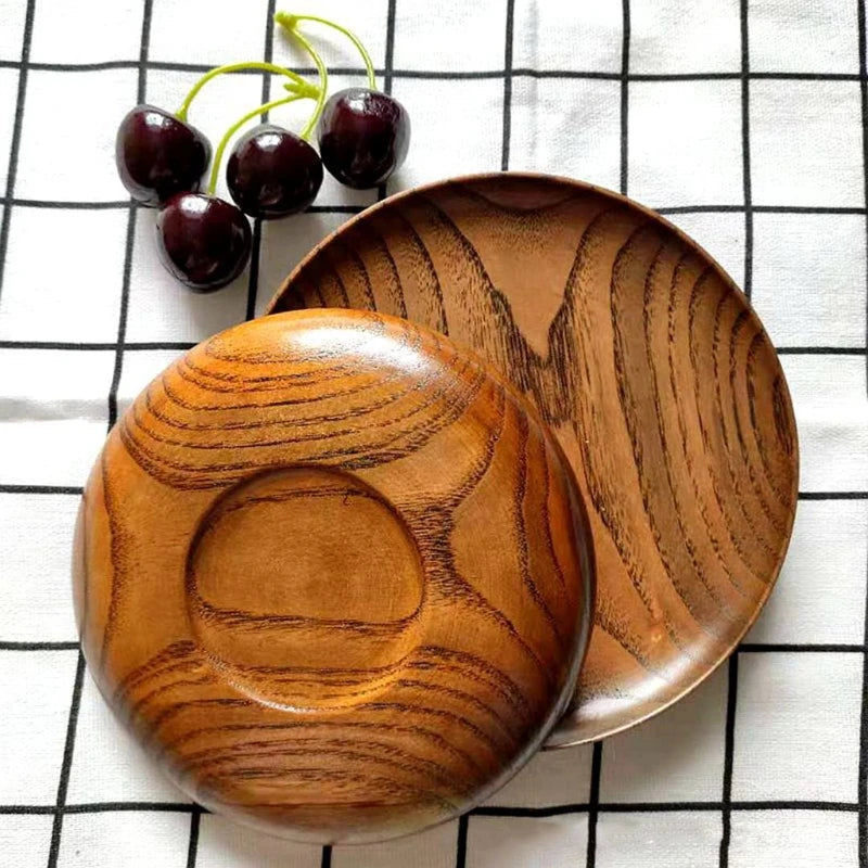 Round Solid Wood Plate Acacia Wood Fruit Dishes Wooden Saucer Tea Tray Dessert Dinner Breakfast Plate Tableware Dishes