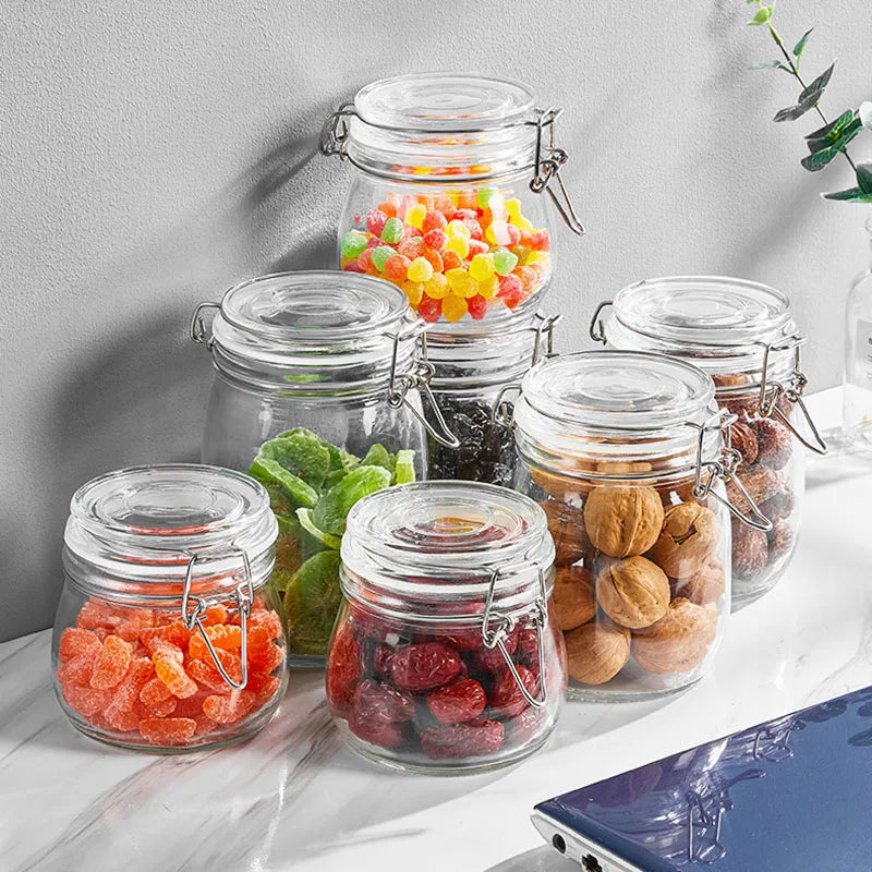 Sealed Glass Jars with Clip Lids, Honey Bottles, Snack Jars, Grain Storage Jars, Candy Jars, Stainless Steel Snap Seal Jars