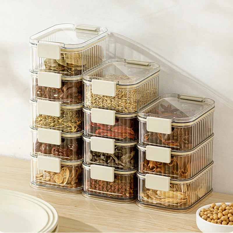 Stackable Spice Storage Boxes Plastic Seasoning Jar Multi-Layer Food Container Crisper Cereal Coffee Beans Sealed Organizers