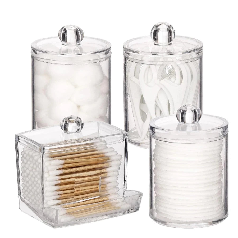 Acrylic swab Holders With Lid, Dust-proof Storage Jars for Swab, Jewelry, Powder Puffs, Beauty Eggs, Household Storage Box