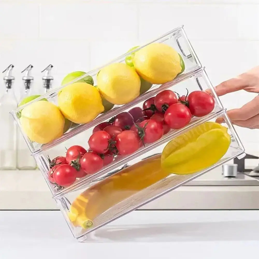 Drawer Organizer Bin Clear Stackable Fruit Food Jars Book Cosmetic Jewelry Storage Box Transparent Fridge Storage Bin Containers