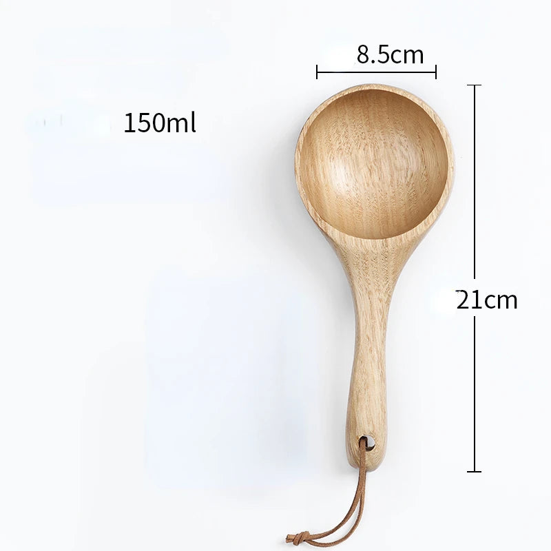 Natural Solid Wood Noodle Spoon Large Soup Ladle Japanese Short Handle Porridge Spoon Soup Ladle Water Scoop Kitchen Household