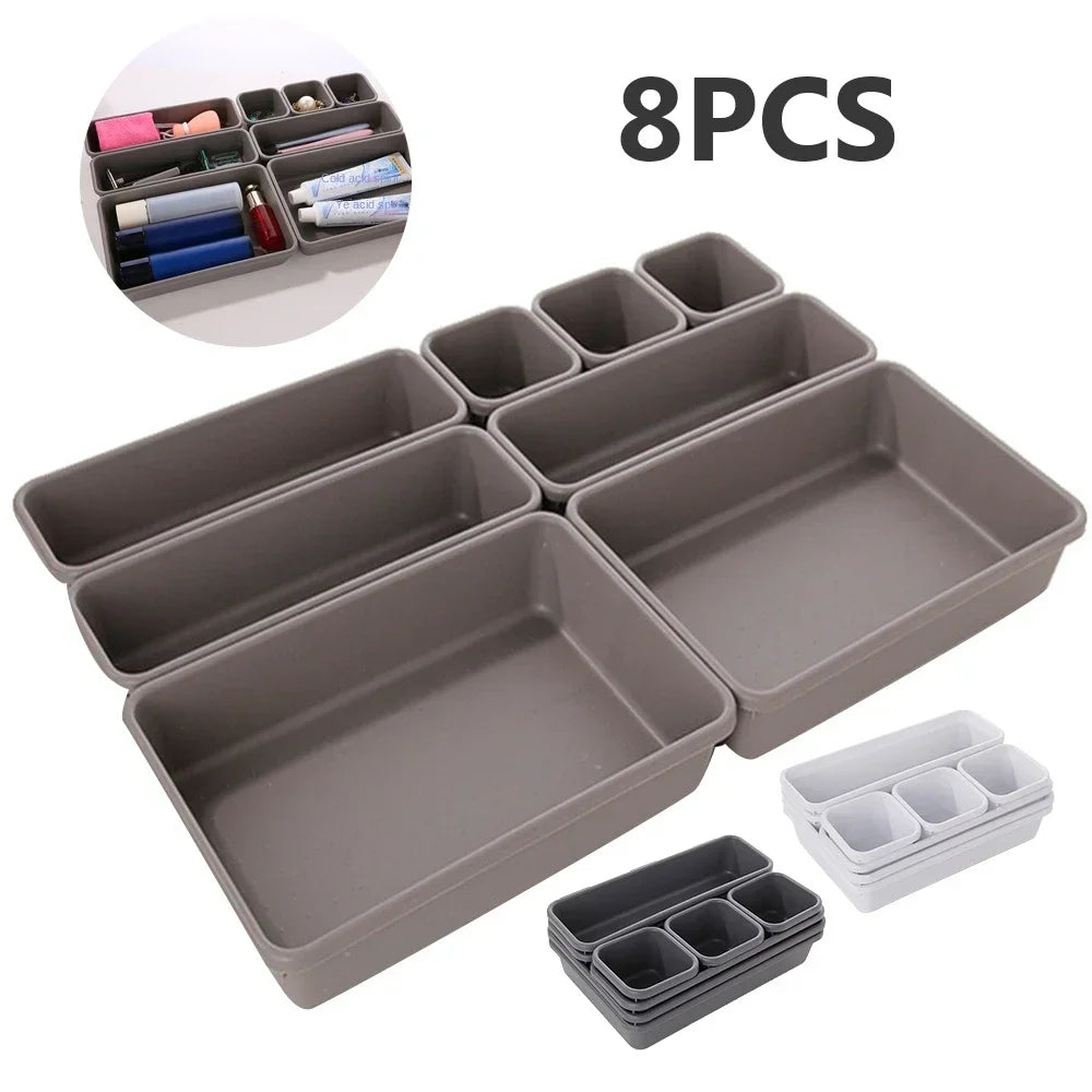 8pcs/set Adjustable Drawer Organizer Box Trays Make Up Cosmetics Sundries Divider Holder Kitchen Bathroom Closet Jewellery Box