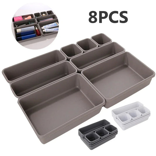 8pcs/set Adjustable Drawer Organizer Box Trays Make Up Cosmetics Sundries Divider Holder Kitchen Bathroom Closet Jewellery Box