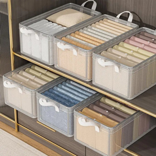 Stackable Closet Organizer with Handle Fabric Storage Box on Steel Frame Baskets Bins Containers for Home Organization