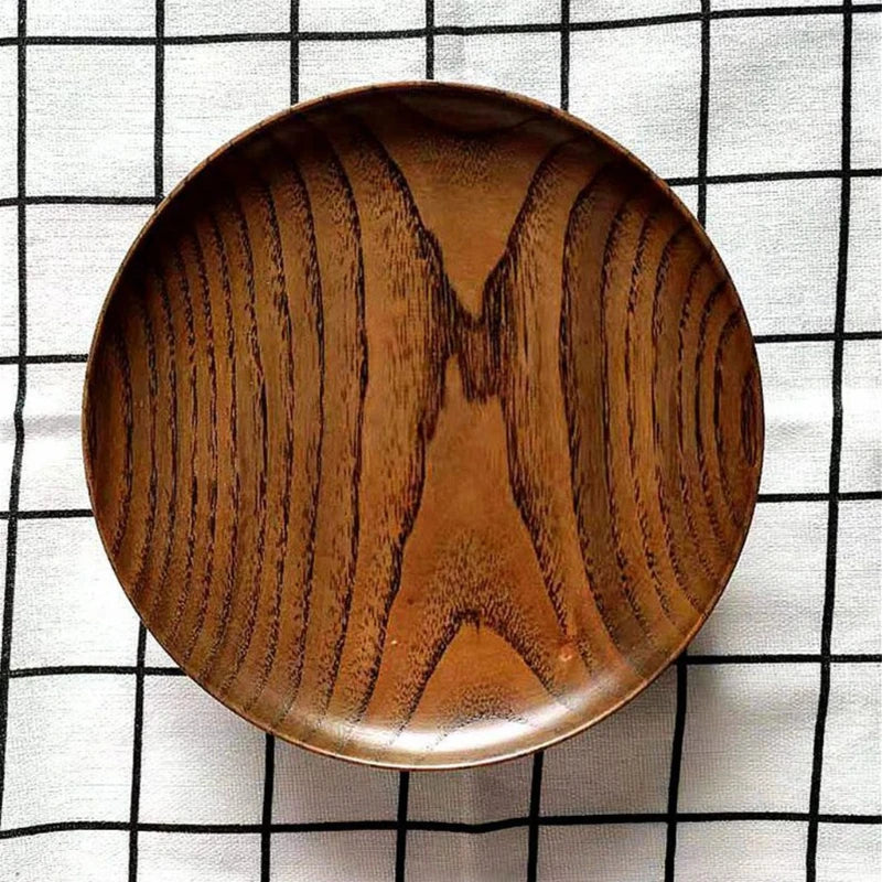 Round Solid Wood Plate Acacia Wood Fruit Dishes Wooden Saucer Tea Tray Dessert Dinner Breakfast Plate Tableware Dishes