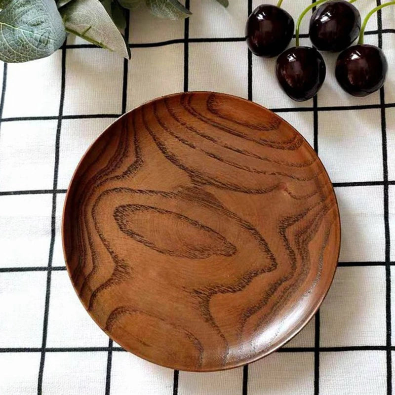 Round Solid Wood Plate Acacia Wood Fruit Dishes Wooden Saucer Tea Tray Dessert Dinner Breakfast Plate Tableware Dishes