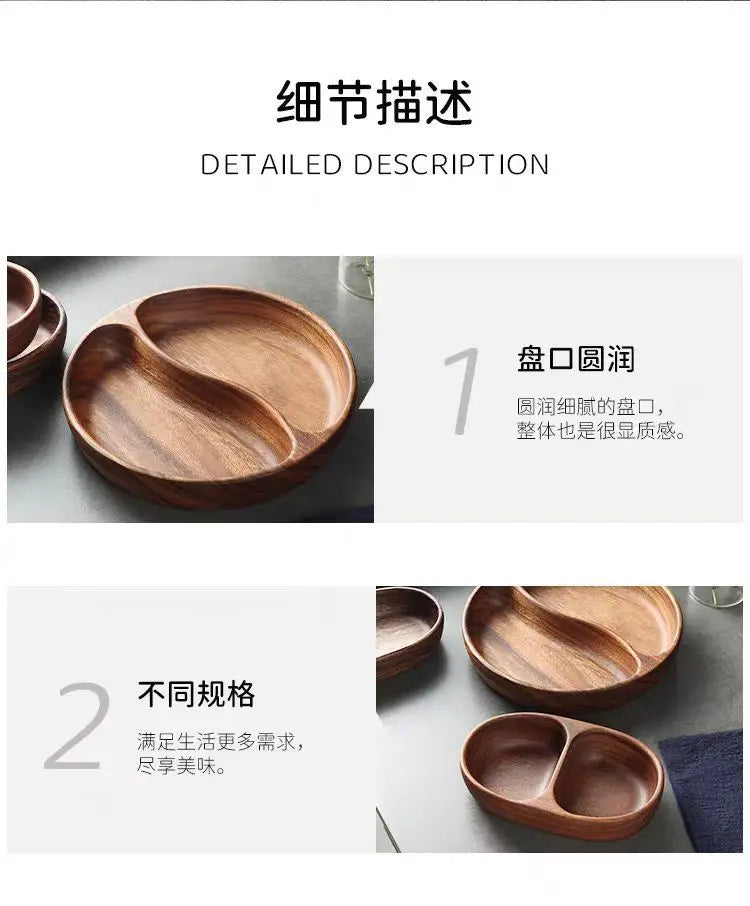 Acacia Wood Whole Wood Salad Bowl Dry Fruit Plate Fruit Snack Split Bowl Salad Boat Plate Walnut Fruit Plate Trays Decorative